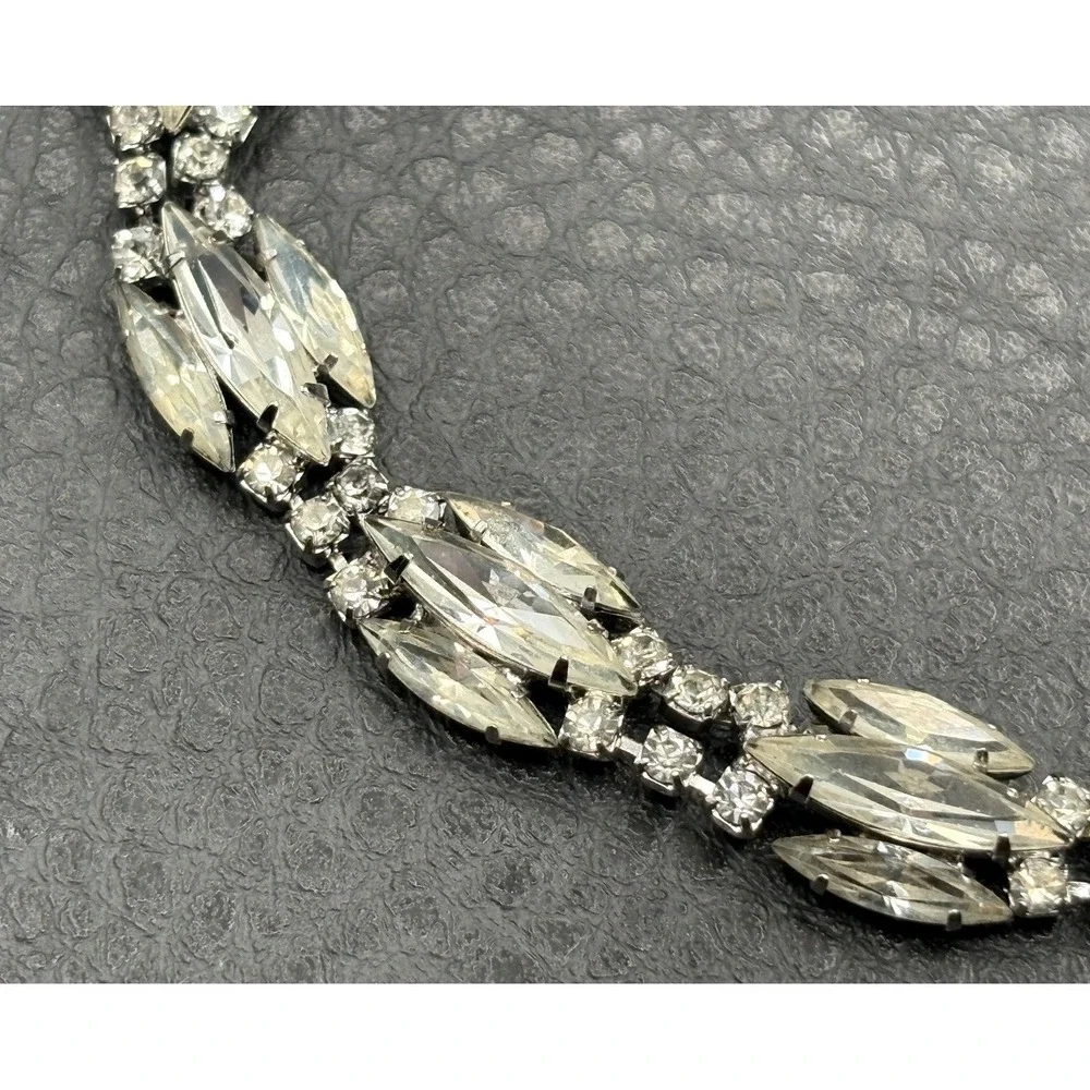 Vintage Weiss Art Deco Style Crystal Marquise Rhinestone Bracelet Silver Tone